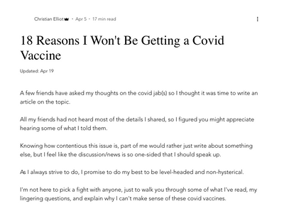 18 Reasons I Won't Be Getting a COVID vaccine