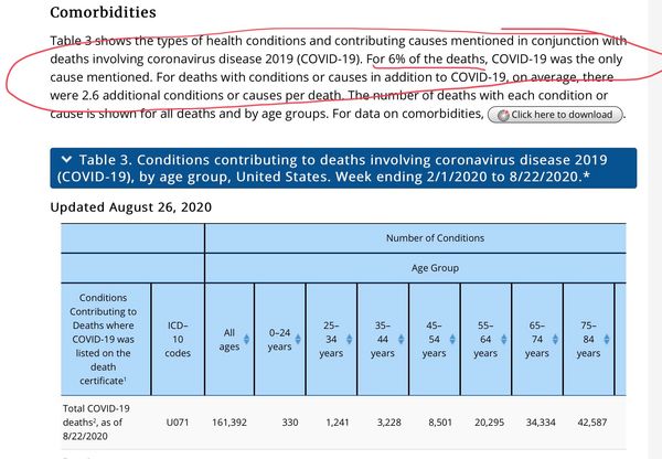 CDC Website Says 6 Percent COVID-19 Deaths From Coronavirus Alone