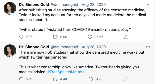 Dr. Simone Gold on Twitter censorship of medical information